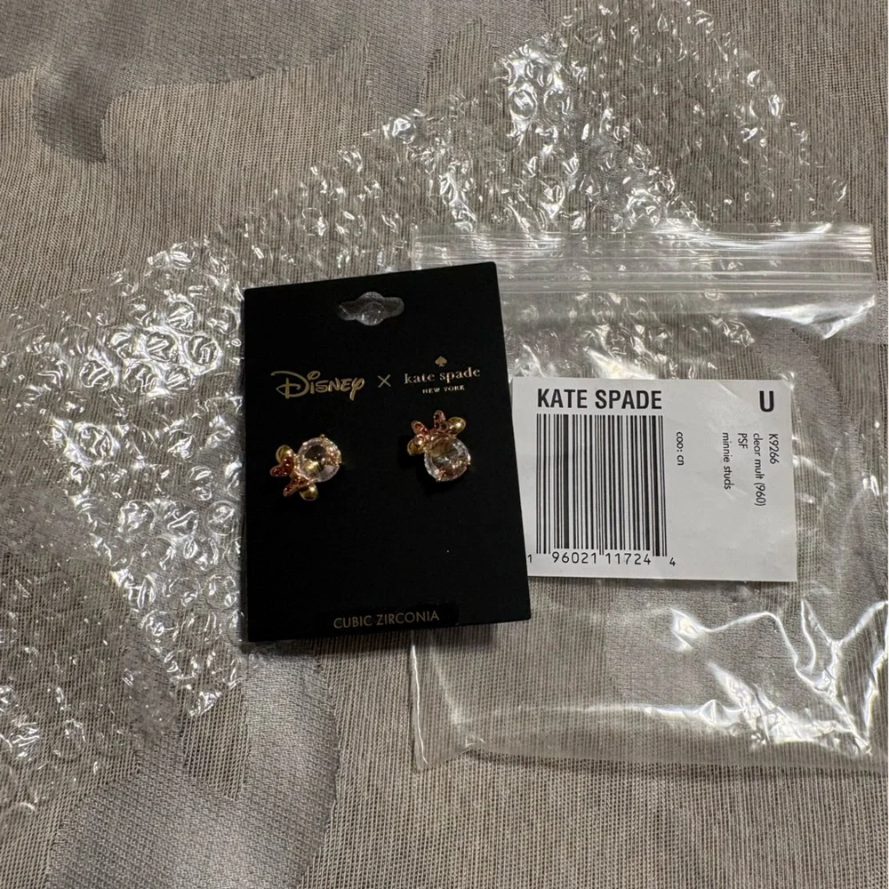 kate spade Gold-Tone Minnie Mouse Crystal Stud Earrings with Pink Bows - Picture 3 of 4